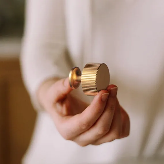 Brushed Brass Cabinet Knob, Modern Kitchen Hardware (28mm)