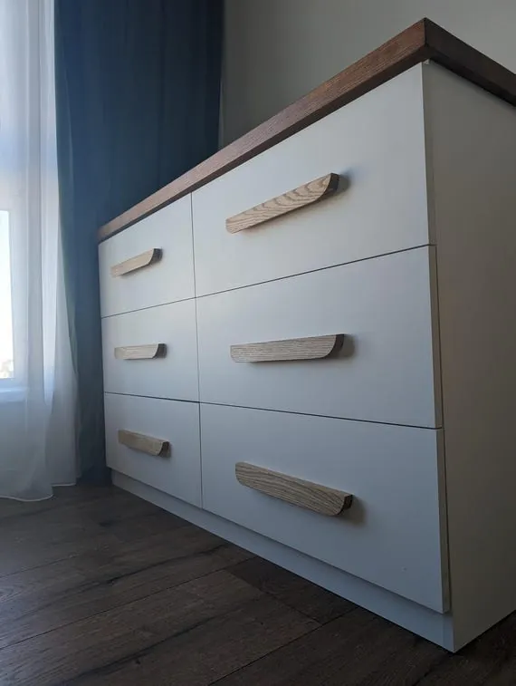 Minimalist Oak Cabinet Handles, Long Wooden Drawer Pulls, Modern Wardrobe Hardware