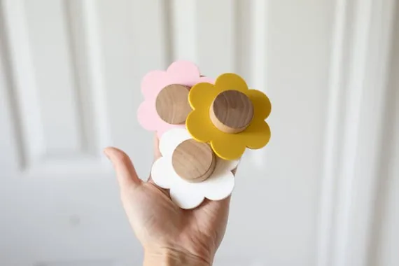 Daisy Acrylic & Wood Dresser Cabinet Knobs Pulls | Choose Your Colors