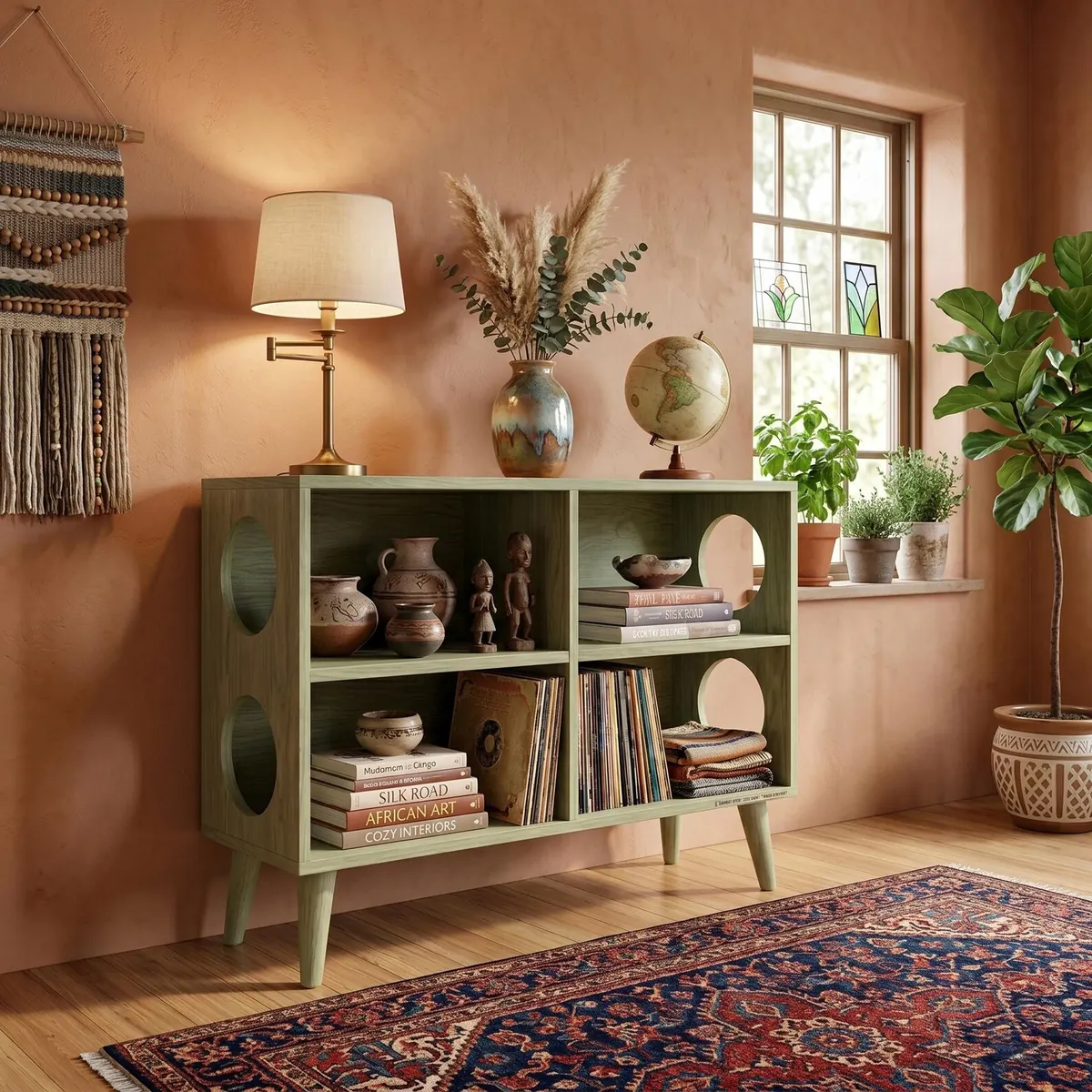 Mid Century Walnut Record Player Stand with Vinyl Storage, Turntable Cabinet, 60-100cm Media Console