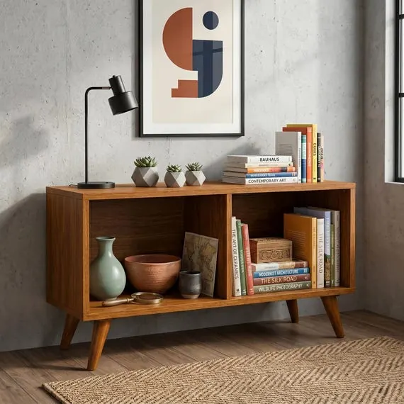 Mid Century Modern Record Player Stand with Vinyl Storage