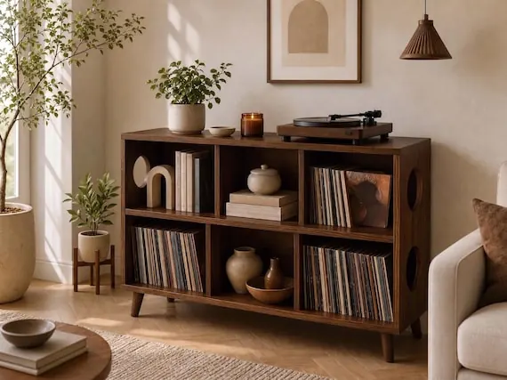 Mid Century Modern Wood Record Cabinet