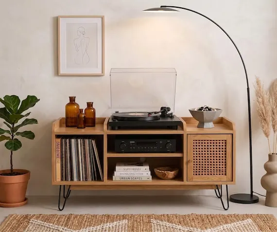 Record Player Console with Cane Door