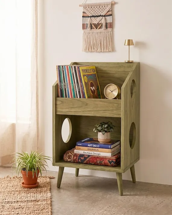 Mid Century Record Cabinet: Vinyl LP Storage Shelf