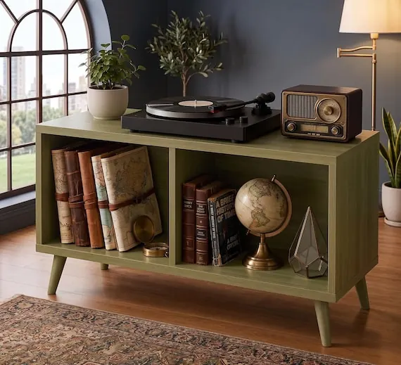 Mid Century Wood Turntable Console