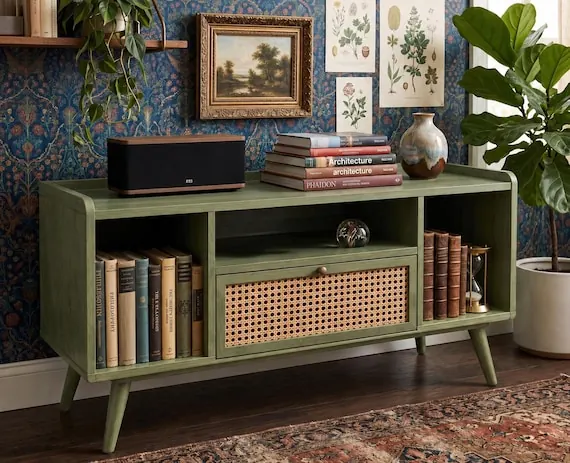 Mid Century Cane Media Console